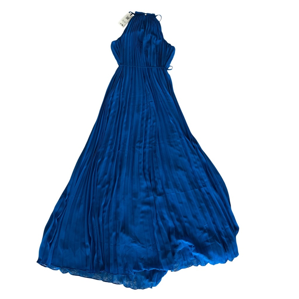 NWT Ted Baker Blue Helyos Pleated Chiffon Maxi Dress Size 0
